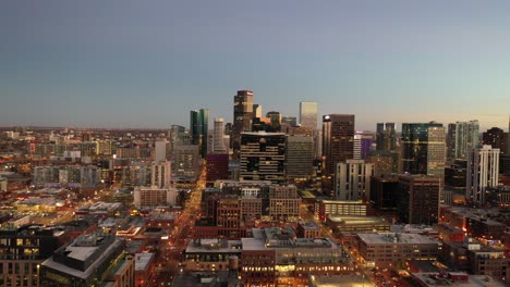 A-pan-over-the-Denver-skyline-at-sunset