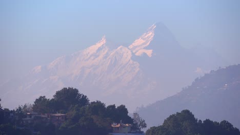 A-closeup-view-of-a-snow-covered-mountain-in-the-Himalaya-Mountain-Range-in-Nepal