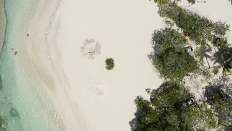 AERIAL---White-sand-beach-of-Playa-Teco-Maimon,-Dominican-Republic,-top-down-rising