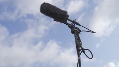 Close-up-soundman-microphone-recording-outdoors