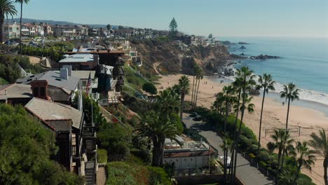 Aerial-view-of-high-end-housing-overlooking-Corona-Del-Mar-Beach-in-Newport-Beach-California