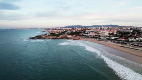 Aerial-footage-of-Carcavelos-beach-Lisbon