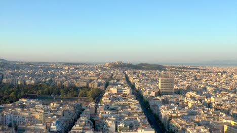 Aerial-Ascending-view-of-Athens-Downtown-skyline,-City-Panorama---Greece
