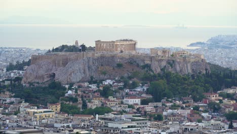 Establishing-Shot-Acropolis-of-Athens-view-from-Lycabettus-Hill-Viewpoint,-Athens