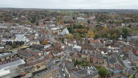 Streets-and-roads-in-Hertford-,-town-centre-Hertfordshire-Uk-town-aerial-drone-view