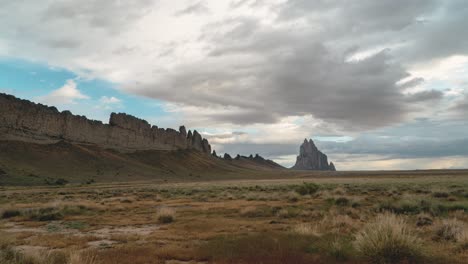 Timelapse-of-clouds-moving-fast-over-Shiprock,-Navajo-New-Mexico-USA-in-4k