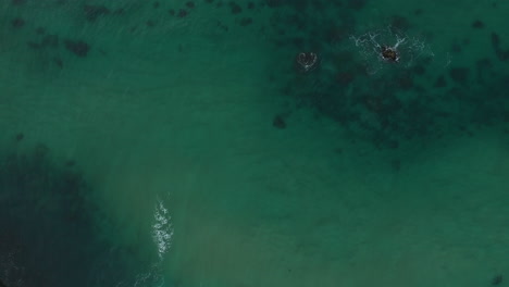 4k-Drone-top-view-shot-of-beautiful-ocean-water-at-Lennox-Head,-Australia