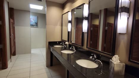 Upscale-hotel-public-bathroom-sink-and-mirror