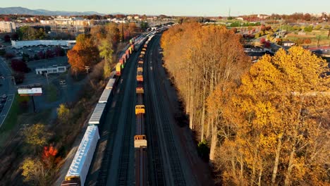 Aerial-of-drone-flight-above-railroad-train-car-on-track