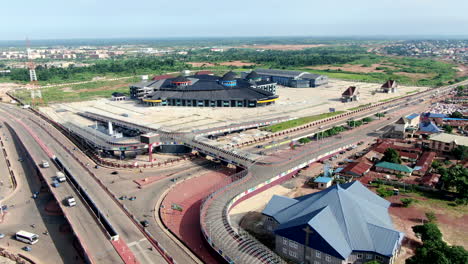 Huge-highway-in-Abakaliki-Town-in-the-Ebonyi-State-of-Nigeria,-west-Africa---panoramic-aerial-view