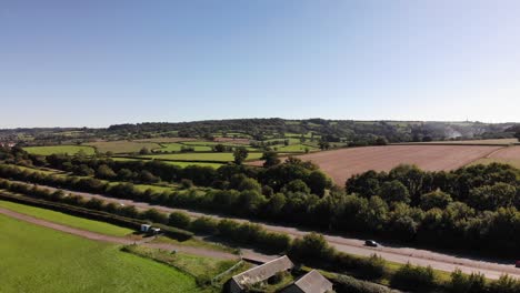 Aerial-View-Of-the-Devon-Countryside-and-Honiton-A30-Bypass-With-Traffic-Going-Past