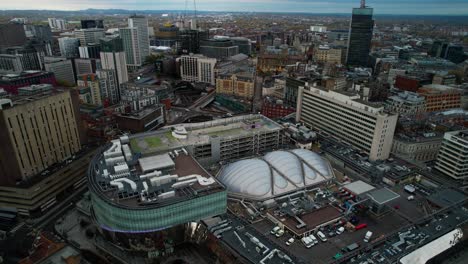 Metropolis-Landscape-of-Buildings-in-Downtown-Birmingham,-England---Aerial