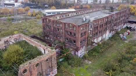 The-great-northern-warehouse-derelict-buildings-Nottingham-City-UK-,drone-aerial-pan-footage