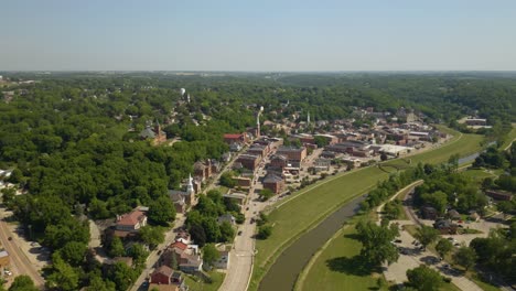 Aerial-Orbiting-Shot-High-Above-Galena,-Illinois---Small-Town-USA