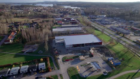 Construction-Site,-Aerial-Pullback-Revealing-in-Nordic-Country
