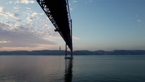 Reveal-shot-of-the-Lisbon-suspension-bridge