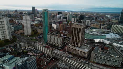 Downtown-City-Centre-Buildings-of-Birmingham,-England-in-the-UK---Aerial