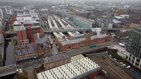 Nottingham-railway-station-,-EMR-UK-,drone-pull-back-reveal-footage