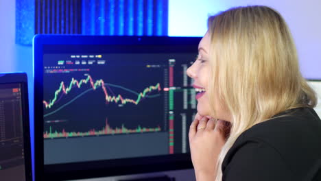Happy-female-stock-broker-trader-following-a-bullish-chart