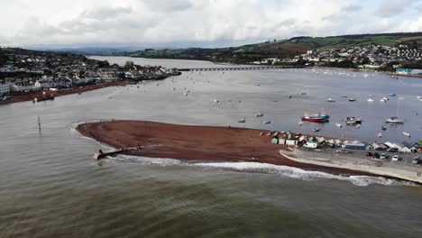 Aerial-View-Of-River-Teign-WIth-Pan-Left-View-Of-Shaldon