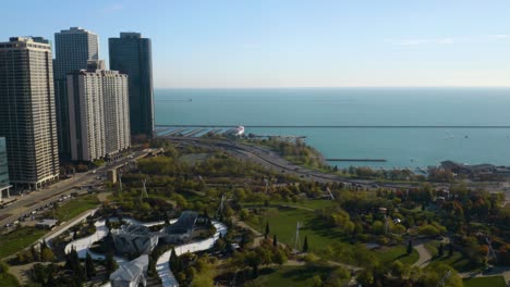 Beautiful-Aerial-View-of-Maggie-Daley-Park-in-Downtown-Chicago-on-Clear-Day