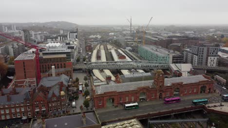Nottingham-station-UK-pull-back-reveal-drone-aerial-footage