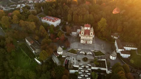 Aerial-view-of-braga-Portugal-monastery-cathedral-Bon-Jesus-straisway-of-purification-Christian-path-of-faith