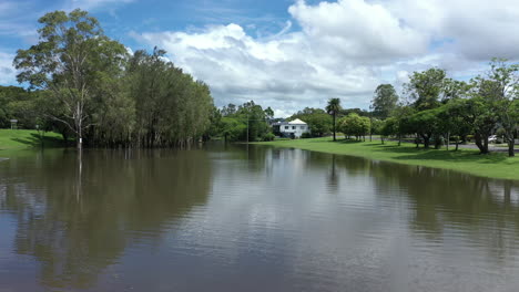 4k-Drone-shot-of-flooded-town-of-Murwillumbah,-Australia