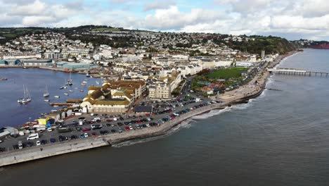 Aerial-Over-Teignmouth-Carpark-With-Teignmouth-Town-In-Background
