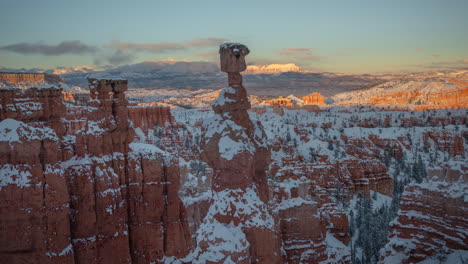 Bryce-Canyon-National-Park-Utah-USA-Time-Lapse-on-Winter-Day-Snow-Capped-Hoodoo-Rock-Formations-and-Clouds-on-Horizon