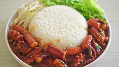 Ojing-o-bokeum---Gebratener-Tintenfisch-Oder-Oktopus-Mit-Koreanischer-Würziger-Sauce-Reisschale---Koreanisches-Essen