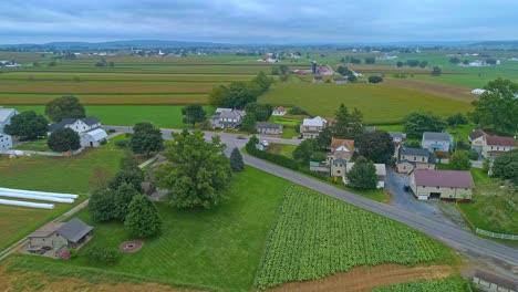Eine-Luftaufnahme-Von-Maisfeldern-Und-Ernten-Mit-Farbflecken-An-Einem-Schönen-Sommertag