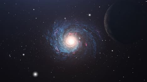 Galaxia-Espiral-Y-Un-Planeta-En-El-Universo