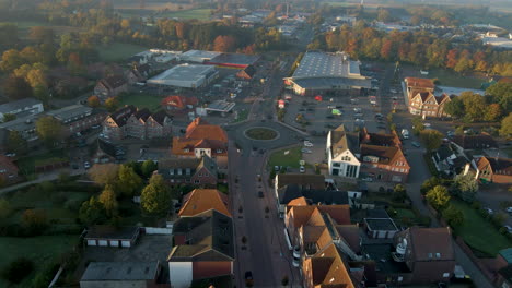 Aerial-View-Of-Neighborhood-In-Friesoythe,-Cloppenburg,-Lower-Saxony,-Germany---drone-shot