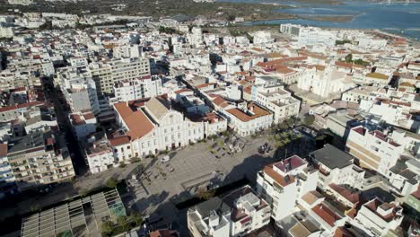 Portimao-town-center,-Portugal.-Aerial-top-down-circling