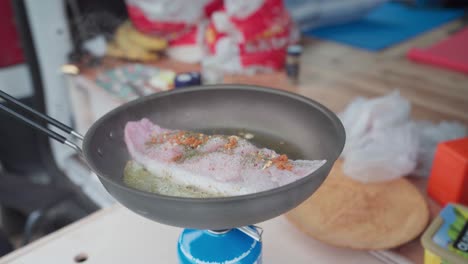 Fish-Fillet-Meal-Cook-In-Pan-Over-Portable-Camping-Stove