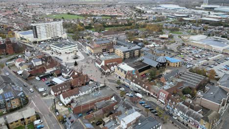 Hoddesdon-town-centre-high-street-Hertfordshire-UK-Aerial-Drone-view