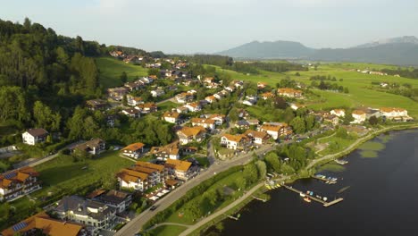 Birds-Eye-View-of-Small-European-Town-in-Bavaria,-Germany