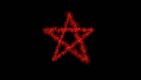 Red-sparkling-pentagram-star-animation,-symbol-of-satanism,-analog-noise,-black-background