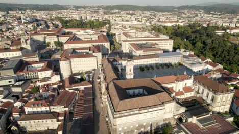 Coimbra-University-and-cityscape,-Portugal.-Aerial-circling