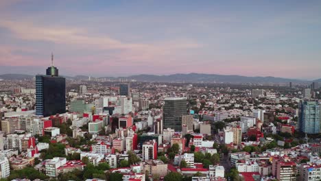 Wide-angle-establishing-shot-aerial-of-Colonia-Del-Valle-Cityscape-in-Mexico