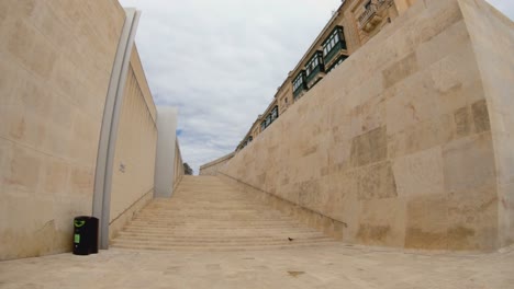 Stairs-at-City-Gate-of-Valletta,-Malta