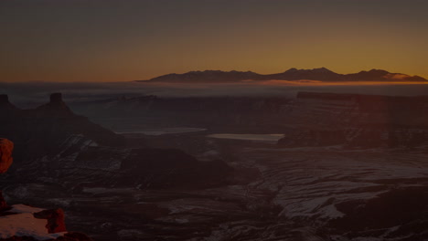 Winter-Sonnenuntergang-Zeitraffer-über-Tal-Und-Horizont-Des-Dead-Horse-State-Park,-Utah,-USA