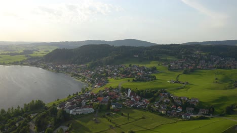 High-Aerial-View-of-Rural-European-Town-in-Bavaria,-Germany