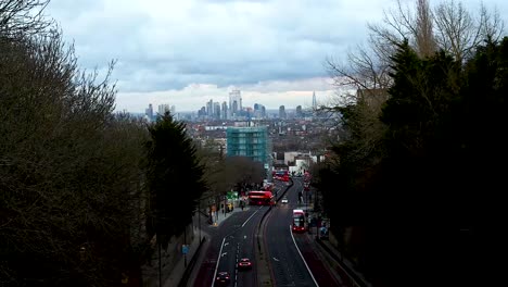Time-Lapse-into-the-City-of-London-from-Archway-Bridge,-London,-United-Kingdom