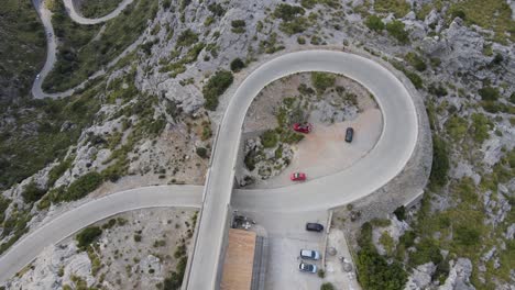 Short-shot-of-looping-road-on-top-of-a-mountain-at-Sa-Calobra,-Mallorca,-Spain