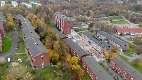 Aerial-wide-view-Galileis-Gata-residential-neighborhood-Scenery,-Gothenburg-Suburbia