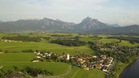 Aerial-View-of-Mountain-Landscape-in-Bavarian-Town