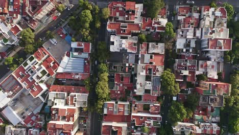 Aerial-top-down-view-flying-over-Colonia-del-Valle-neighborhood-at-day