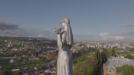 Drone-shot-of-Mother-of-Georgia-statue-in-Tbilisi-tourist-attraction
